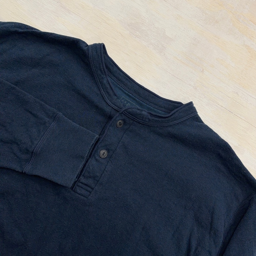 L.L. Bean Henley Shirt XXL Wool Blend Navy Blue Men REG